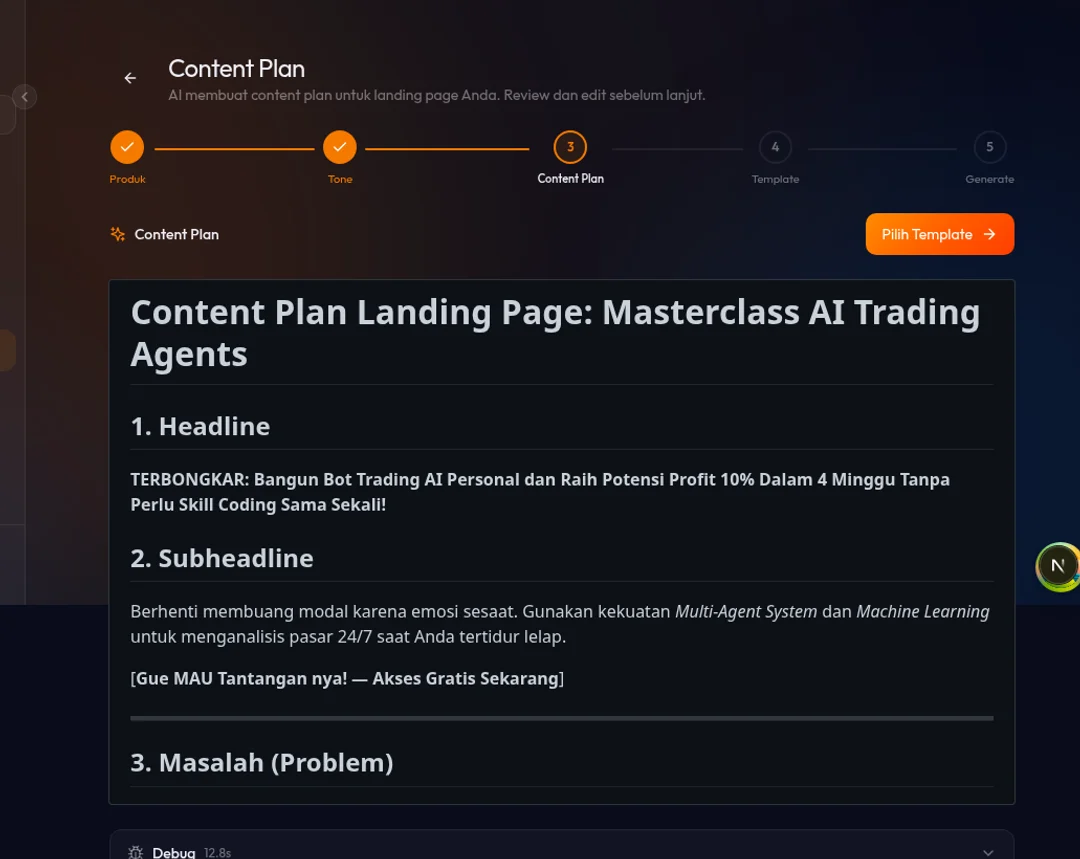 Step 3 Content Plan dalam mode Edit (teks Markdown)