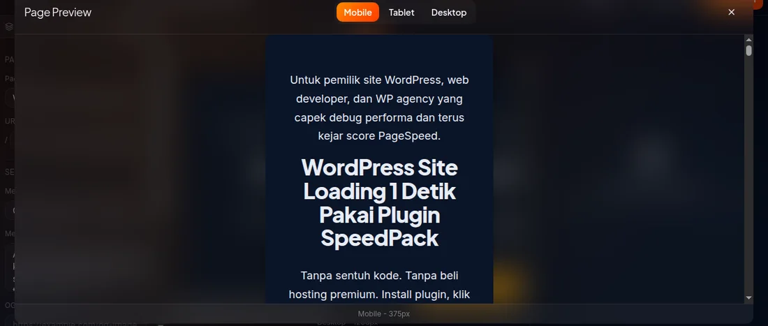 modal Preview dalam mode Mobile