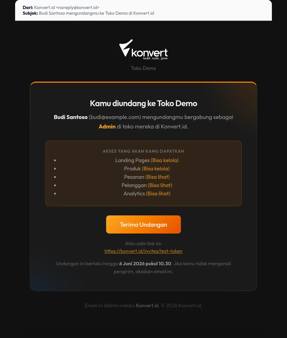 Email invite anggota baru