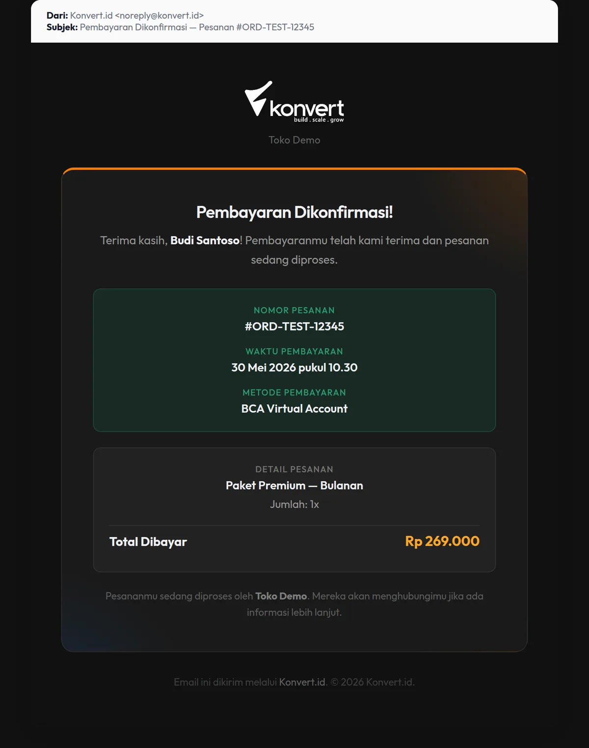Email payment received customer